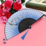 Vintage Blue Folding Hand Fan for Cosplay & Parties