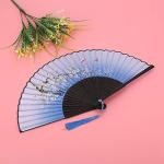 Vintage Blue Folding Hand Fan for Cosplay & Parties