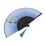 Vintage Blue Folding Hand Fan for Cosplay & Parties