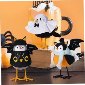 Handmade Halloween Felt Bird Statues - 3pcs Set