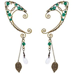Bronze Fairy Elf Ear Cuffs with Green Crystals
