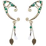 Bronze Fairy Elf Ear Cuffs with Green Crystals