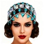 Vintage 1970s Silver and Blue Crystal Head Jewelry