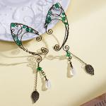 Bronze Fairy Elf Ear Cuffs with Green Crystals