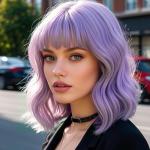 Purple Wavy Bob Wig with Bangs for Cosplay