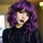 Dark Purple Wavy Bob Wig with Bangs