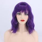 Dark Purple Wavy Bob Wig with Bangs