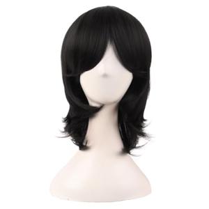 Black Short Side Bangs Synthetic Cosplay Wig 16