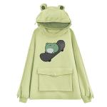 Cute Frog Hoodie with Zipper Pocket - Light Green