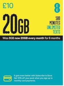 EE PAYG £10 SIM: 8GB Data, 500 Minutes