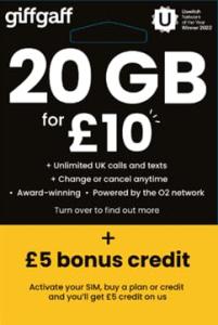 giffgaff 4G/5G Nano/Micro/Standard SIM Bundles