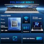 14" HD Laptop, Intel N5095, 8GB RAM, 256GB SSD