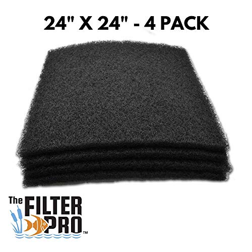 The Filter Pro Black Coarse Filter Media, 1.25" Thick, 24" x 24" Pads, 4 Pack, Perfect for Aquariums, Ponds or Water Gardens, Made in USA
