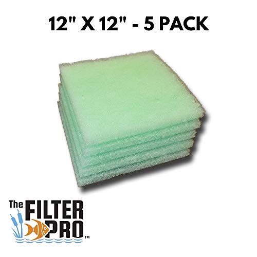 The Filter Pro Lime Green Fine Filter Media, 1" Thick, 12" x 12" Pads, 5 Pack, Perfect for Aquariums, Ponds or Water Gardens, Made in USA