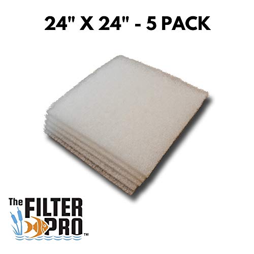 The Filter Pro White Coarse Filter Media, 3/4" Thick, 24" x 24" Pads, 5 Pack, Perfect for Aquariums, Ponds or Water Gardens, Made in USA
