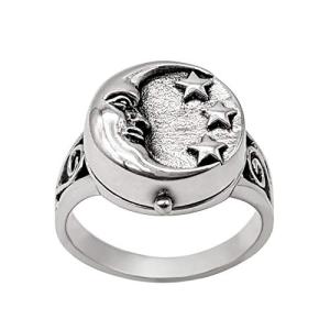 Wiccan Moon Star Silver Locket Signet Ring