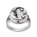 Wiccan Moon Star Silver Locket Signet Ring