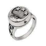 Wiccan Moon Star Silver Locket Signet Ring