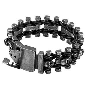 Punk Black Skull Link Leather Buckle Bracelet