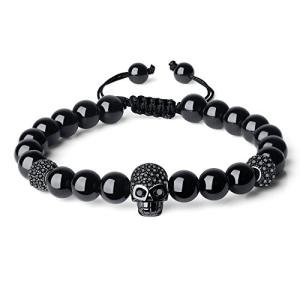 Unisex Skull Beaded Bracelet with Black Tourmaline