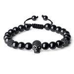 Unisex Skull Beaded Bracelet with Black Tourmaline