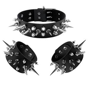 Manfnee Punk Spike Leather Gothic Choker & Bracelet