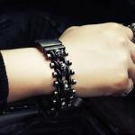 Punk Black Skull Link Leather Buckle Bracelet