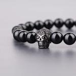 Unisex Skull Beaded Bracelet with Black Tourmaline