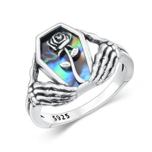 Gothic Skull Ring with Abalone Shell for Women