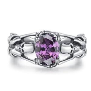 Gothic Skull Open Ring with Black Crystal