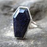 Blue Sunstone Gothic Ring in 925 Silver