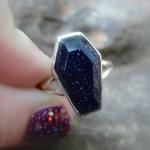 Blue Sunstone Gothic Ring in 925 Silver