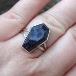 Blue Sunstone Gothic Ring in 925 Silver