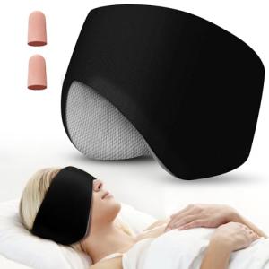 Adjustable Sleep Mask with Ear Protection, Black