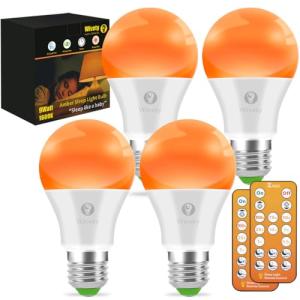 Amber Sleep Light Bulbs with Remote Control (4 Pack)