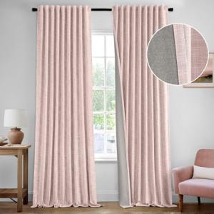 Baby Pink 100% Blackout Linen Curtains - 90 Inch