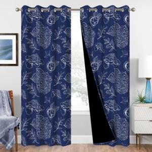 Blue Hydrangea Blackout Curtains Set of 2 Panels