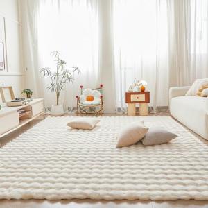 Fluffy White Rabbit Plush Area Rug for Bedroom