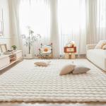 Fluffy White Rabbit Plush Area Rug for Bedroom