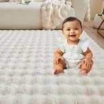 Fluffy White Rabbit Plush Area Rug for Bedroom