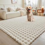 Fluffy White Rabbit Plush Area Rug for Bedroom