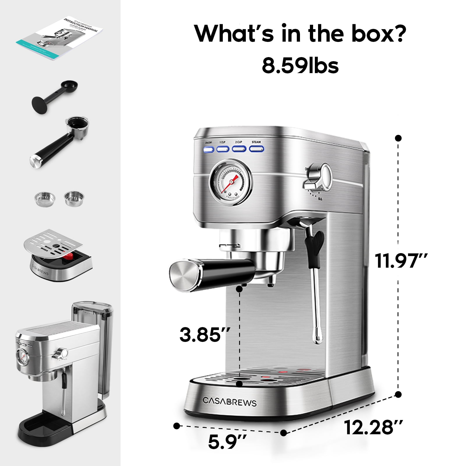 Stainless Steel Espresso Machine with Milk Frother