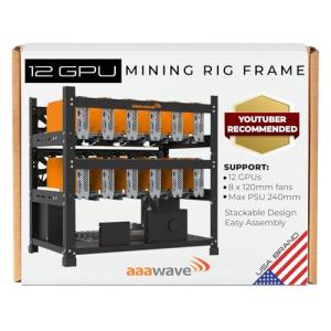 AAAwave 12GPU Steel Mining Rig Frame - Black