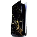 playvital Black & Gold Marble Effect Full Set Skin Decal for ps5 Console Disc Edition, Sticker Vinyl Decal Cover for ps5 Controller & Charging Station & Headset & Media Remote