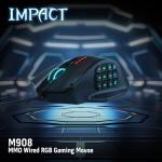 Redragon M908 Impact RGB LED MMO Mouse with Side Buttons Optical Wired Gaming Mouse with 12,400DPI, High Precision, 20 Programmable Mouse Buttons
