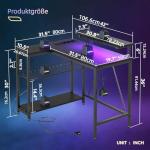 Bestier 106.5CM L-Shaped Gaming Desk with RGB LED Lights Carbon Fibre Surface, 3 Power Outlets & 2 USB Ports, Reversible Corner Desk with Shelves & Hooks for Home Office & Small Spaces