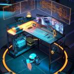 Bestier 106.5CM L-Shaped Gaming Desk with RGB LED Lights Carbon Fibre Surface, 3 Power Outlets & 2 USB Ports, Reversible Corner Desk with Shelves & Hooks for Home Office & Small Spaces