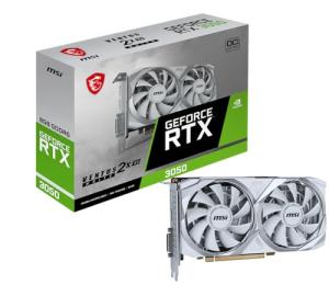 MSI GeForce RTX 3050 VENTUS 2X XS WHITE 8G OC Gaming Graphics Card - 8GB GDDR6, 1807 MHz, PCI Express Gen 4, 128-bit, 1x DP (v1.4a), 1x HDMI 2.1 (Supports 4K)
