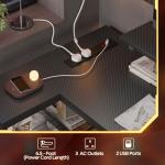 Bestier 106.5CM L-Shaped Gaming Desk with RGB LED Lights Carbon Fibre Surface, 3 Power Outlets & 2 USB Ports, Reversible Corner Desk with Shelves & Hooks for Home Office & Small Spaces