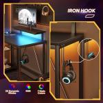 Bestier 106.5CM L-Shaped Gaming Desk with RGB LED Lights Carbon Fibre Surface, 3 Power Outlets & 2 USB Ports, Reversible Corner Desk with Shelves & Hooks for Home Office & Small Spaces